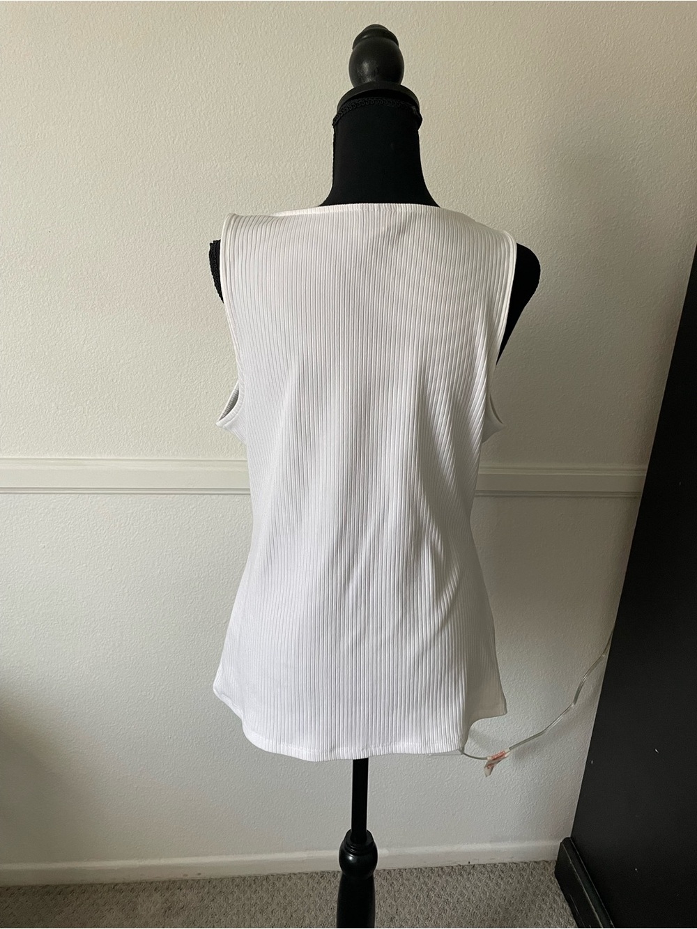 INC International Concepts White Ribbed Tank with Gold Buckle Cutout - Picture 3 of 5
